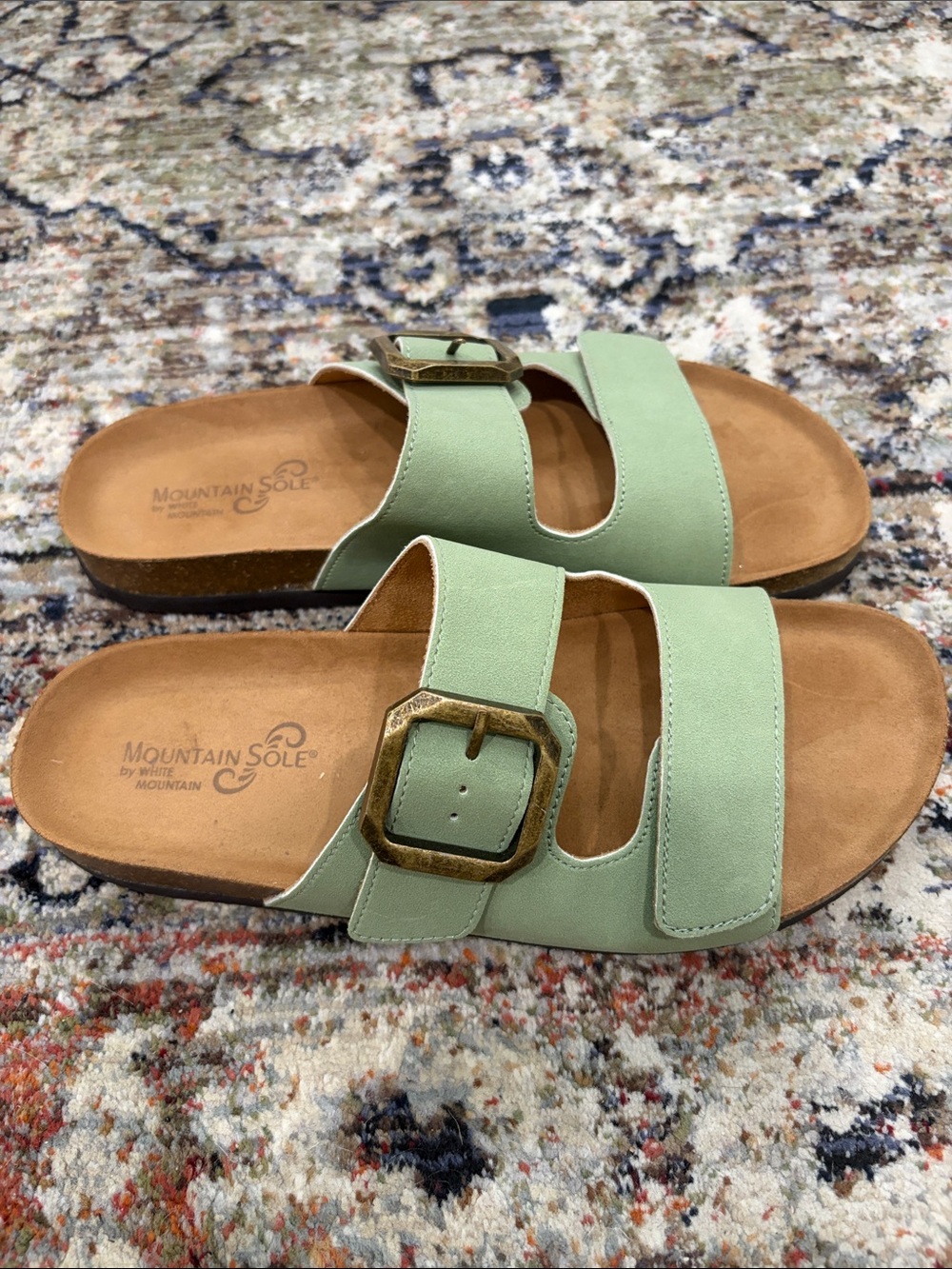 Mountain Sole Mint Green Buckle Slide Sandals